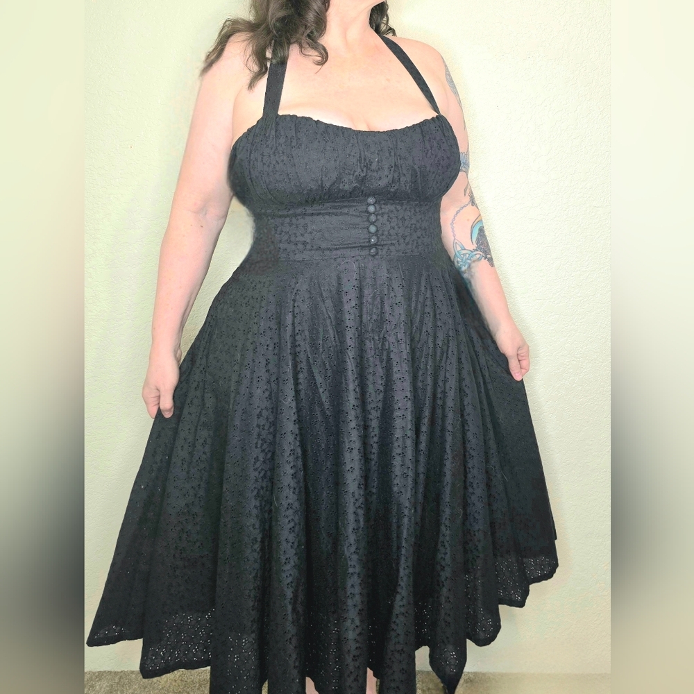 Black Eyelet Swing  Dress 1950